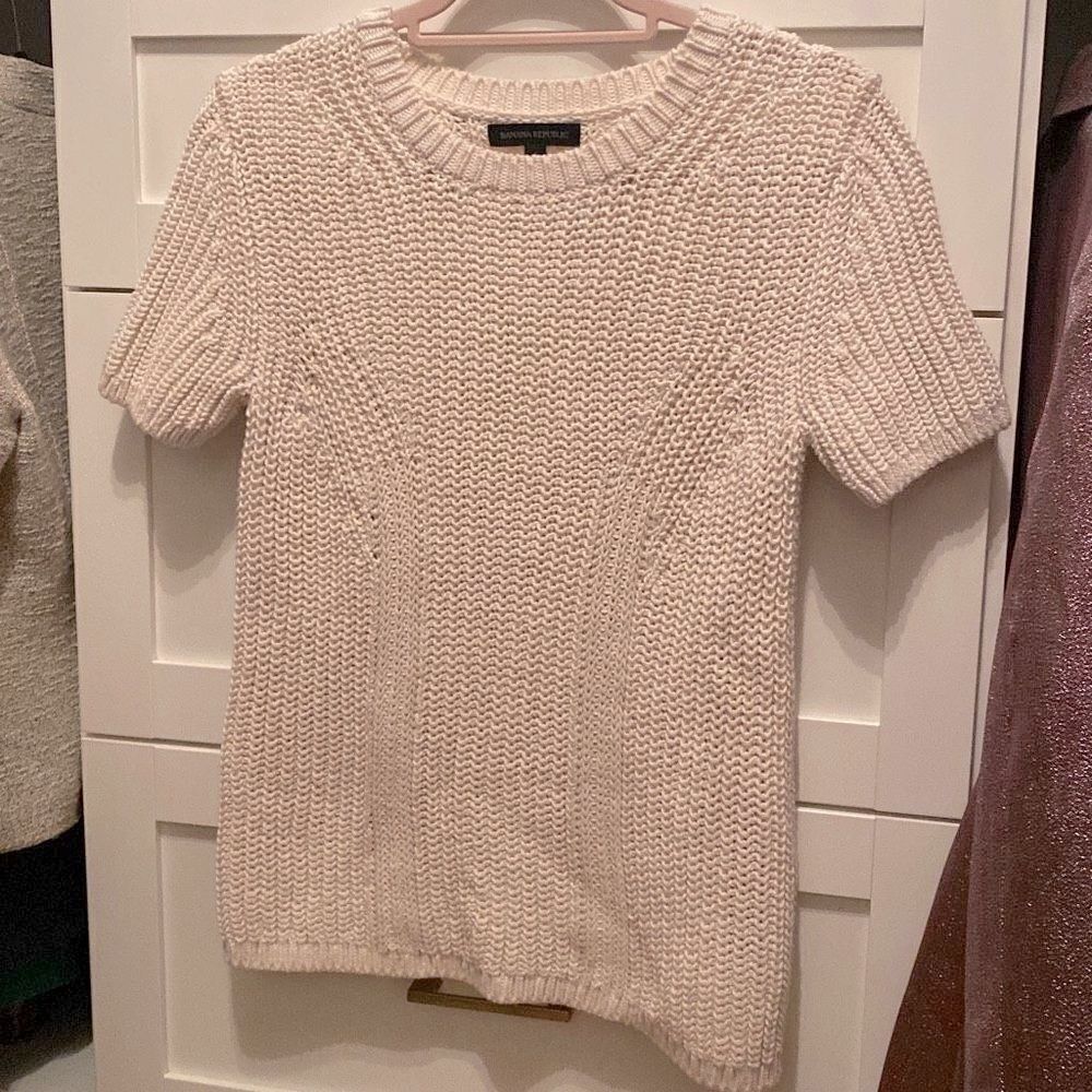 Banana Republic Cream Short-Sleeve Crewneck Knit Sweater